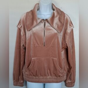 Current Air Anthopologie Women's Desert Color Quater Zip Velvet Sporty Jacket  S